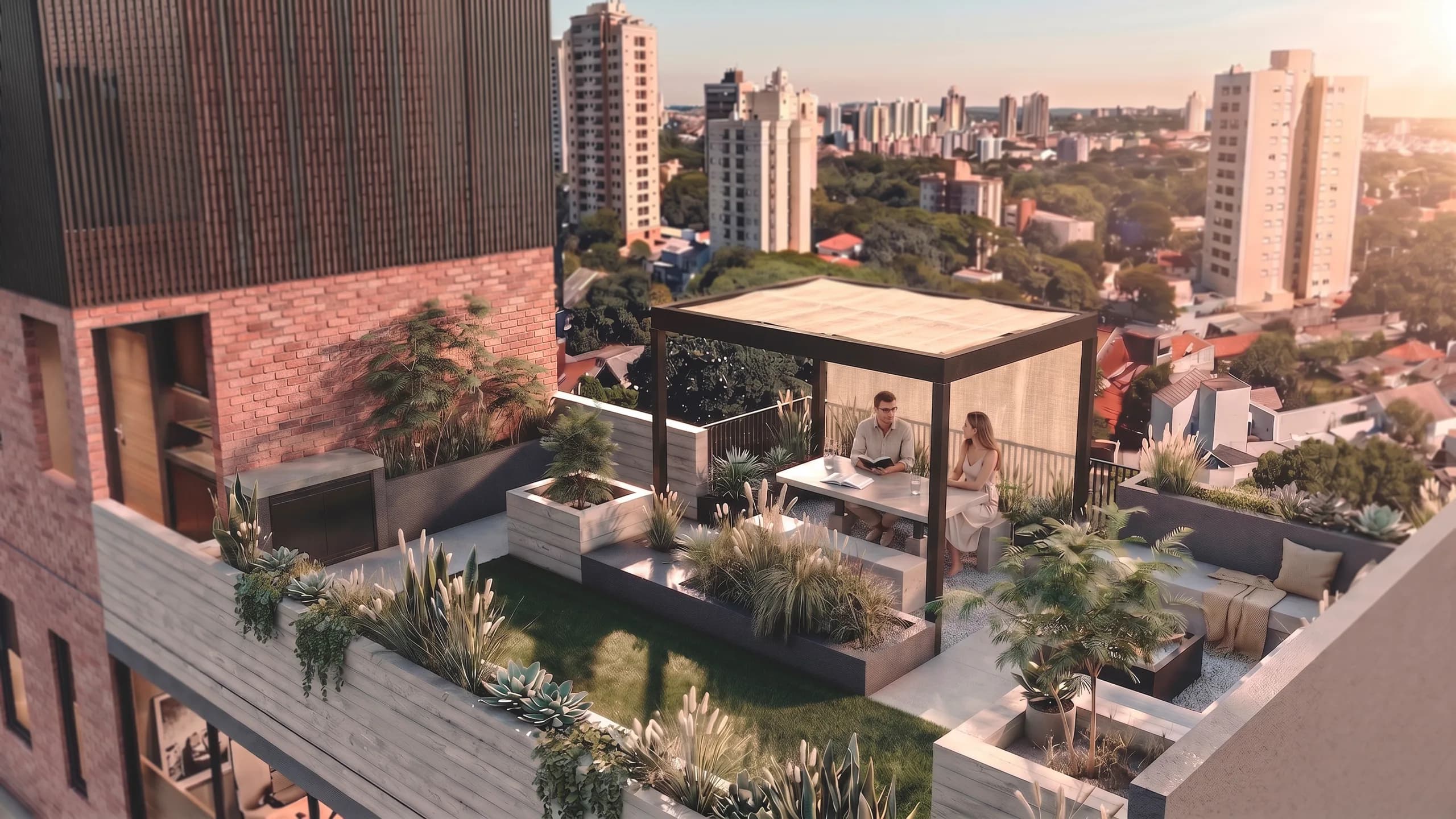 Terraza verde con pérgola y vegetación — Dimora Cafferata